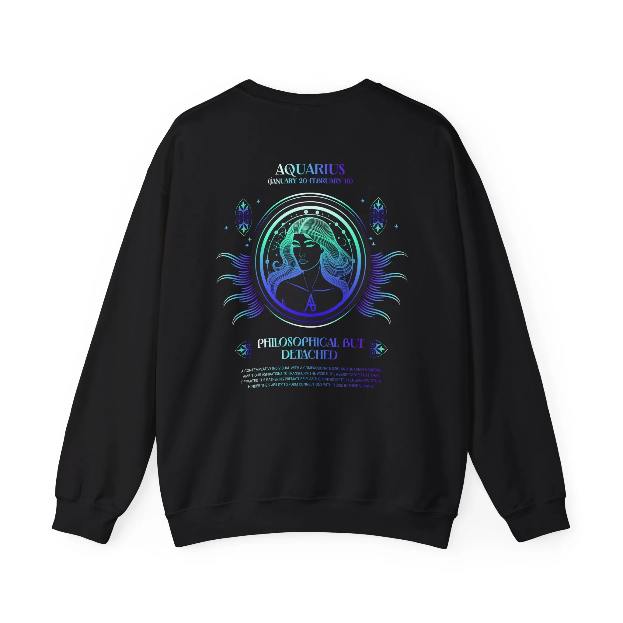 Aquarius Zodiac Crewneck Sweatshirt — Astrology Sign Graphic Pullover - Image 2