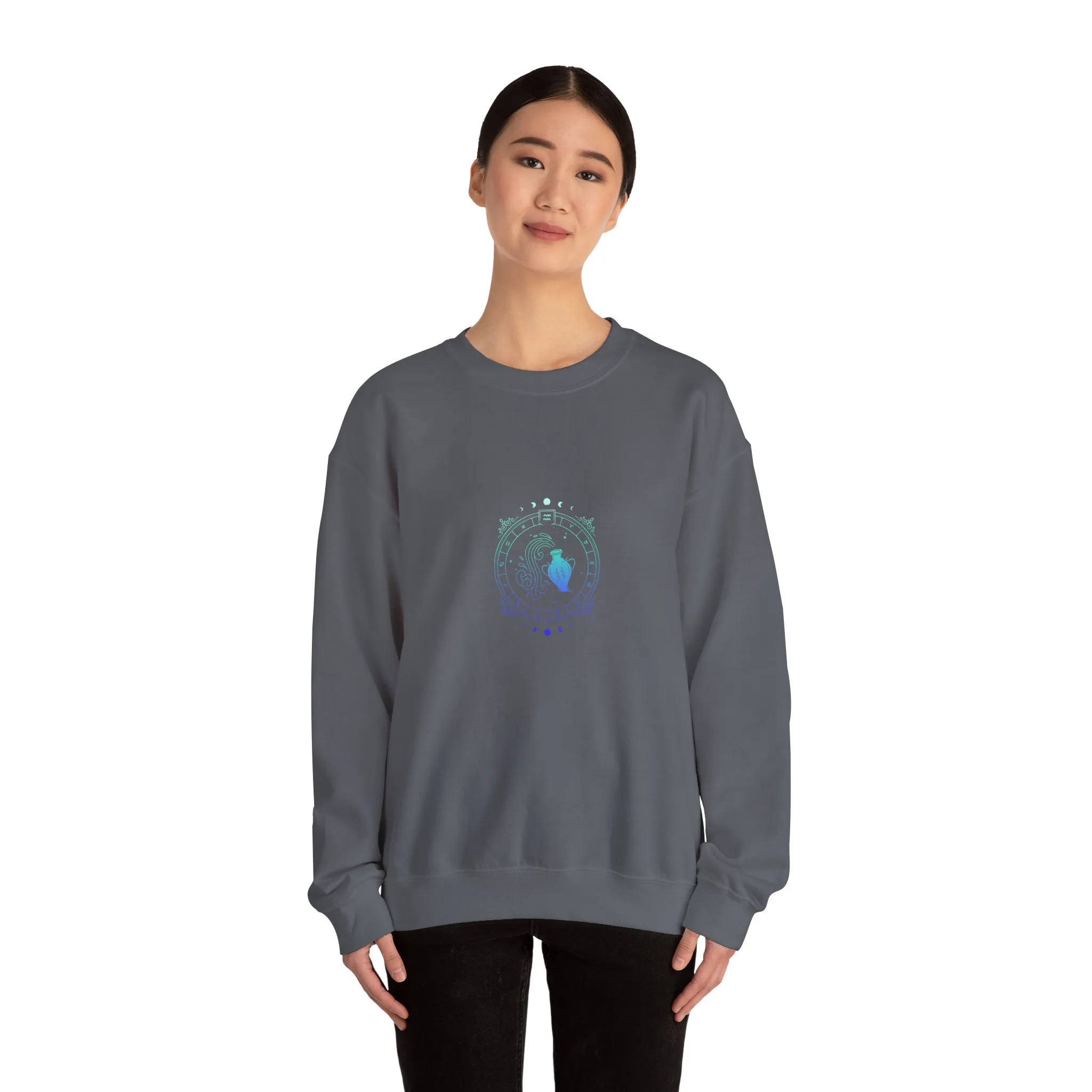 Aquarius Zodiac Crewneck Sweatshirt — Astrology Sign Graphic Pullover - Image 24