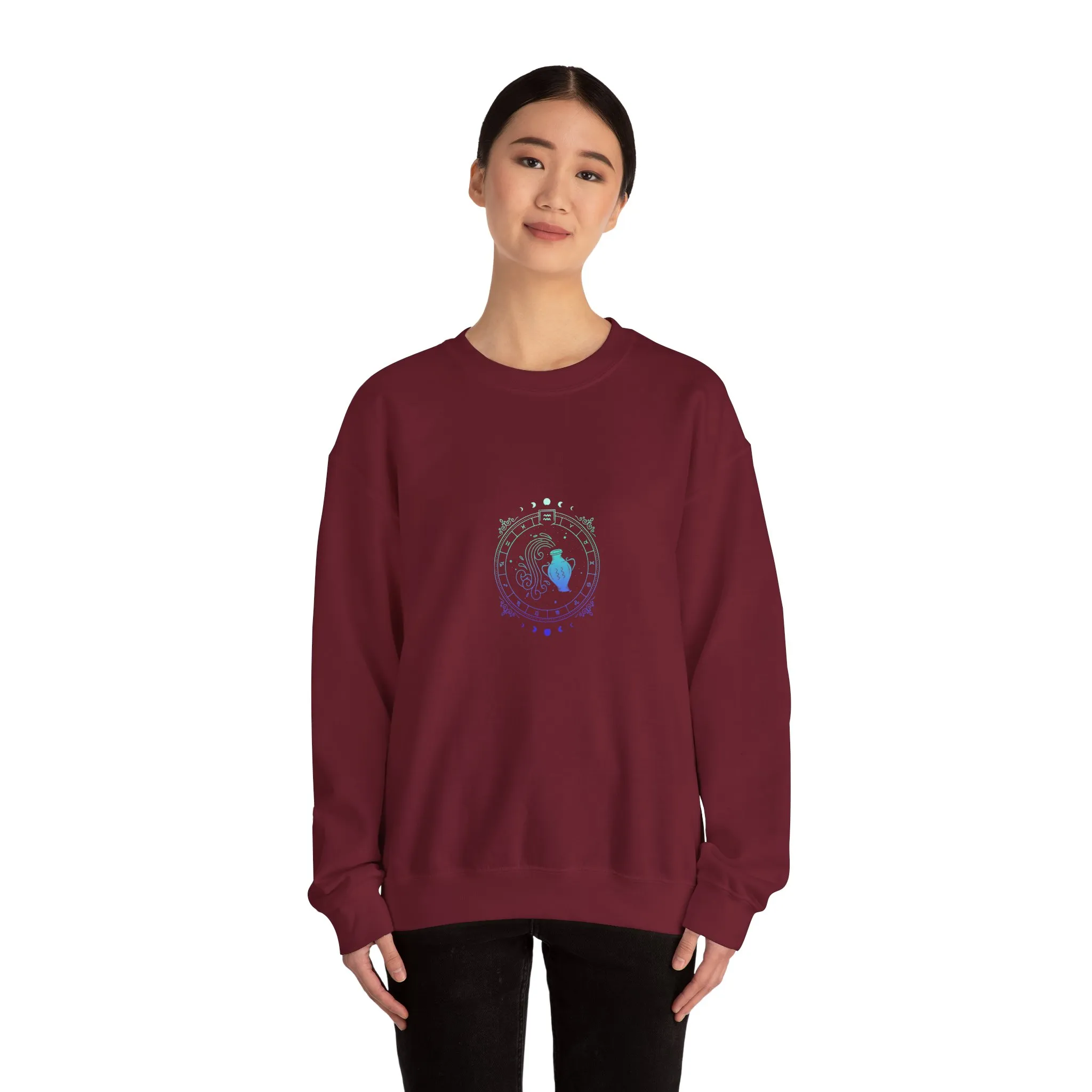 Aquarius Zodiac Crewneck Sweatshirt — Astrology Sign Graphic Pullover - Image 36